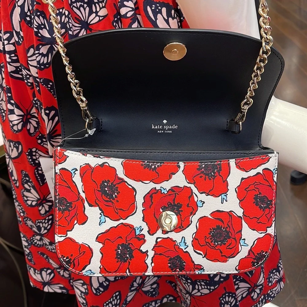 Kate Spade Kristi Poppy Printed Flap Crossbody 
Cream Multi NWT - Picture 8 of 16